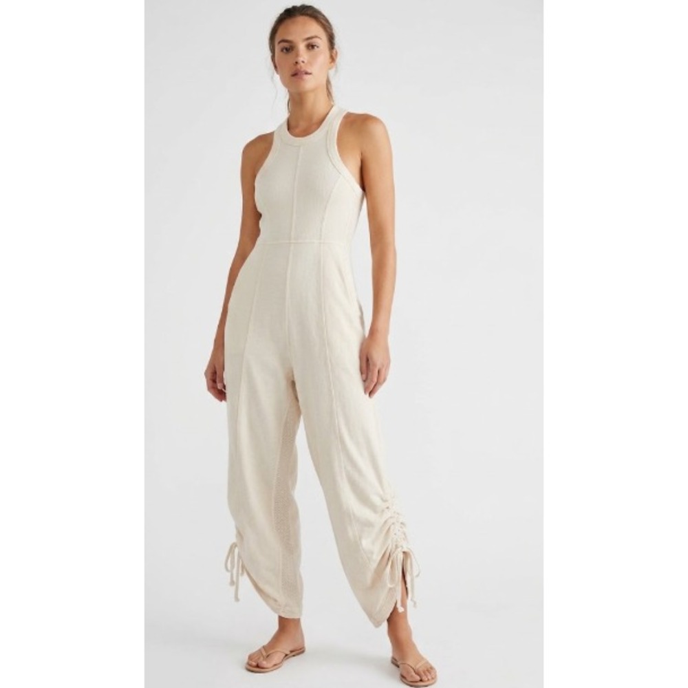 Anthropologie Daily Practice Jumpsuit XS ivory white Horizon Wide Leg Knit Boho